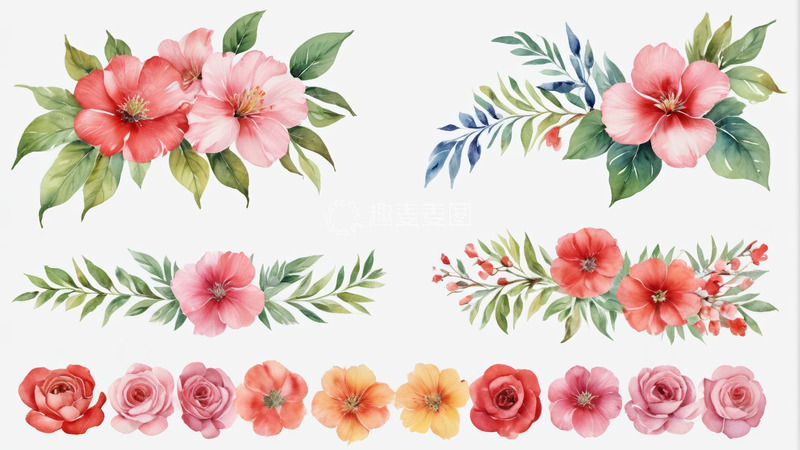 高清大图下载【趣麦麦图】水彩花卉装饰图案素材