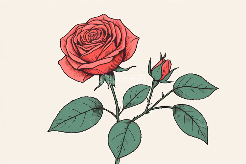 高清大图下载【趣麦麦图】红色玫瑰插画