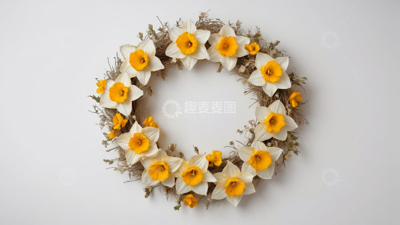 高清大图下载【趣麦麦图】白色背景上的黄色花朵花环