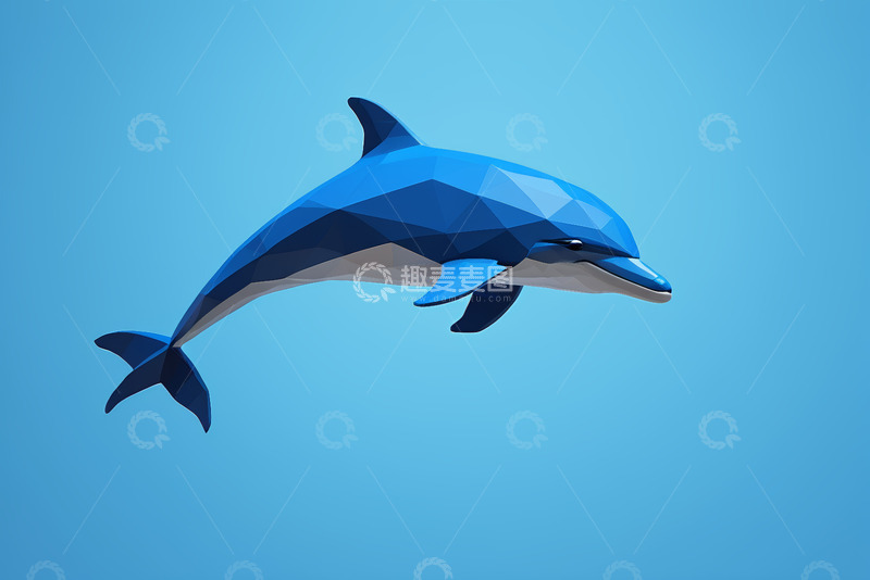 高清大图下载【趣麦麦图】蓝色多边形风格海豚插画