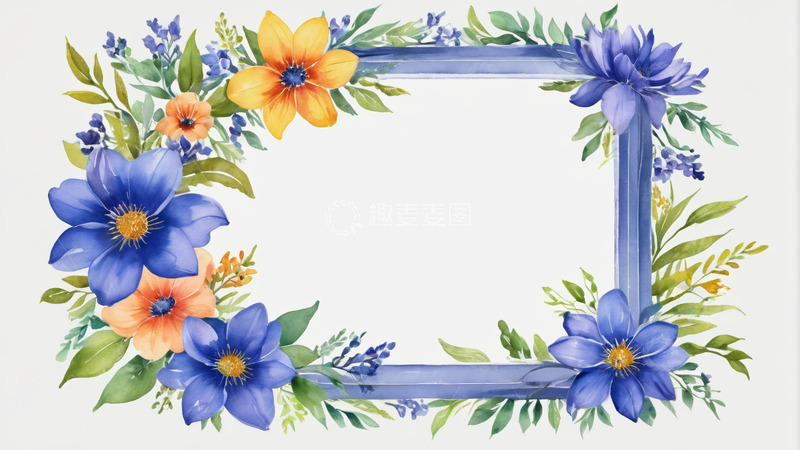 高清大图下载【趣麦麦图】-水彩花卉装饰框架