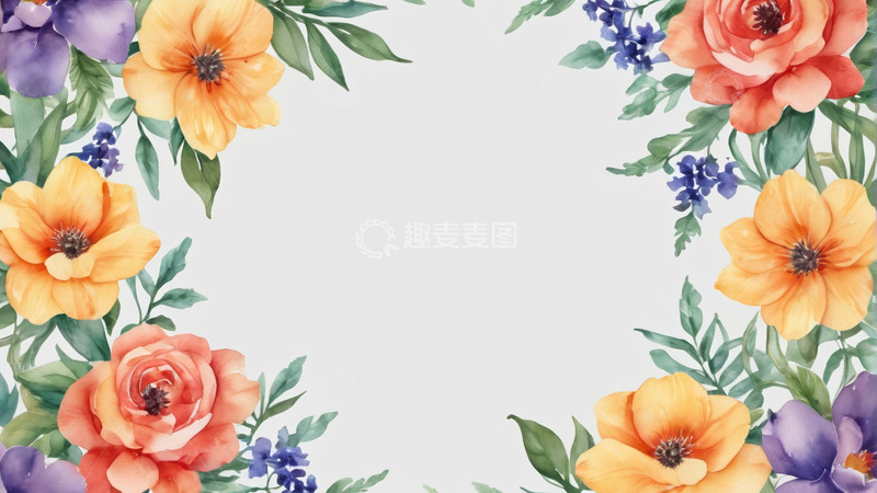 高清大图下载【趣麦麦图】水彩花卉装饰边框
