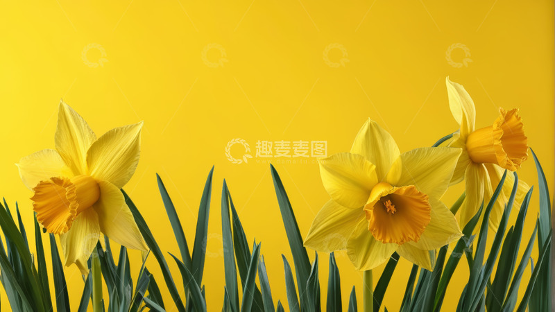 高清大图下载【趣麦麦图】黄色背景上的绽放黄水仙