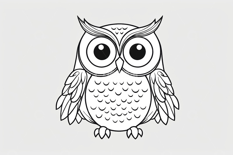 高清大图下载【趣麦麦图】黑白线条卡通猫头鹰图案