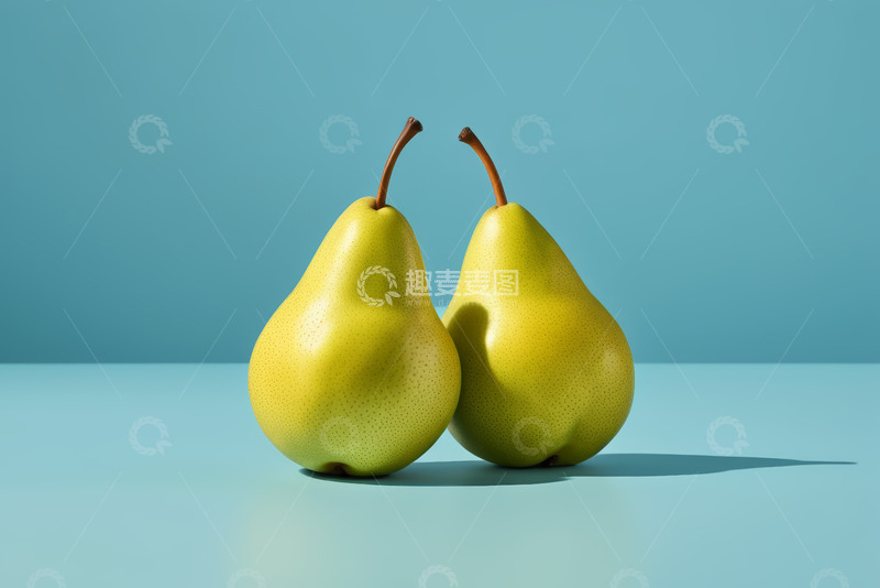 高清大图下载【趣麦麦图】两个黄绿色梨子静物特写