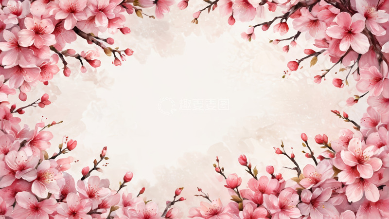 高清大图下载【趣麦麦图】粉色樱花花卉边框背景图