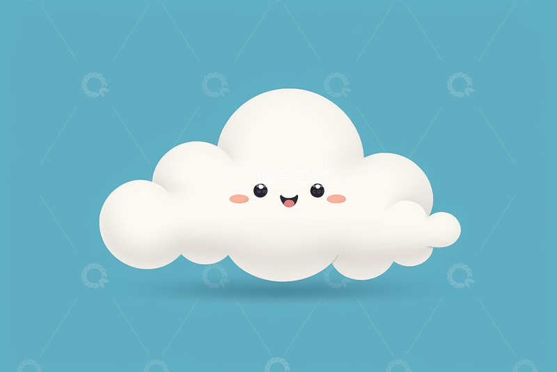 高清大图下载【趣麦麦图】蓝色背景可爱笑脸云朵插画