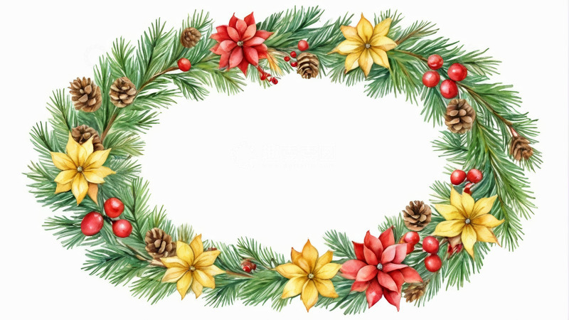 高清大图下载【趣麦麦图】水彩风格圣诞花环装饰