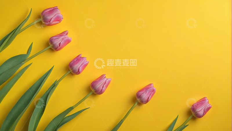 高清大图下载【趣麦麦图】黄色背景上的粉色郁金香