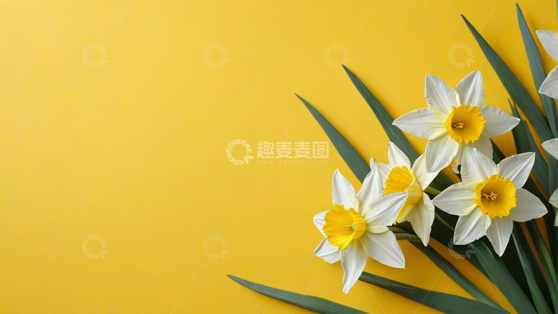高清大图下载【趣麦麦图】黄色背景上的白色水仙花