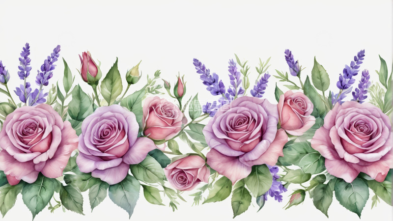 高清大图下载【趣麦麦图】粉色玫瑰与薰衣草花卉装饰