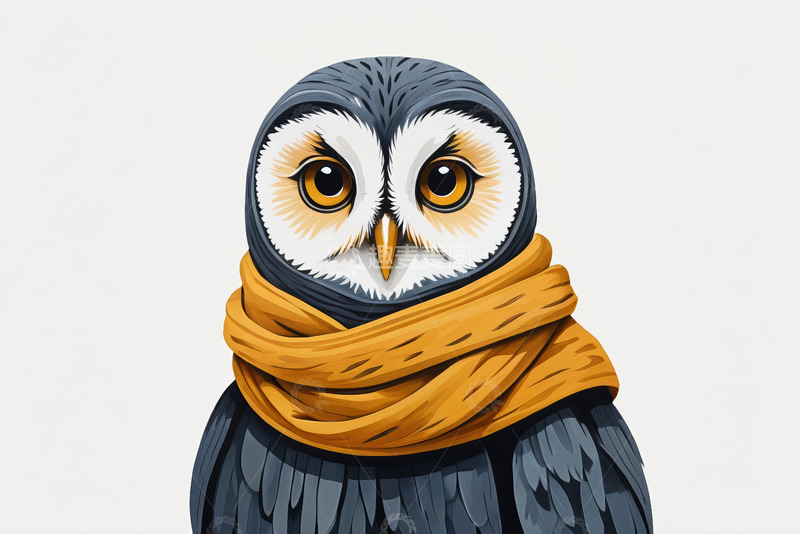 高清大图下载【趣麦麦图】戴围巾的卡通猫头鹰形象