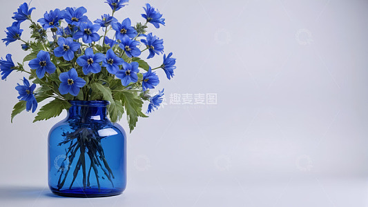 蓝色花瓶插蓝色花朵静物