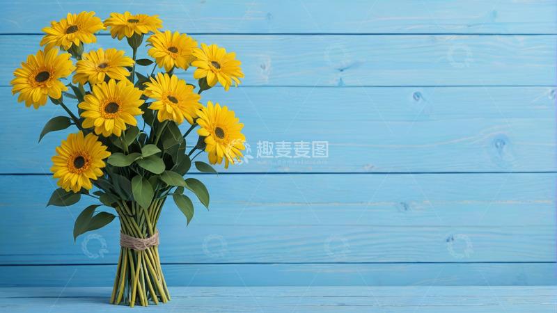 高清大图下载【趣麦麦图】蓝色背景上的黄色花卉素材