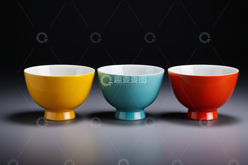 高清大图下载【趣麦麦图】三色陶瓷碗静物展示