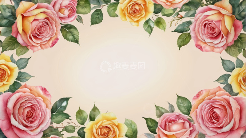 高清大图下载【趣麦麦图】玫瑰花卉边框背景图