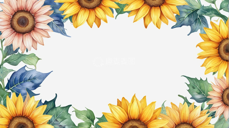 高清大图下载【趣麦麦图】向日葵花卉边框插画