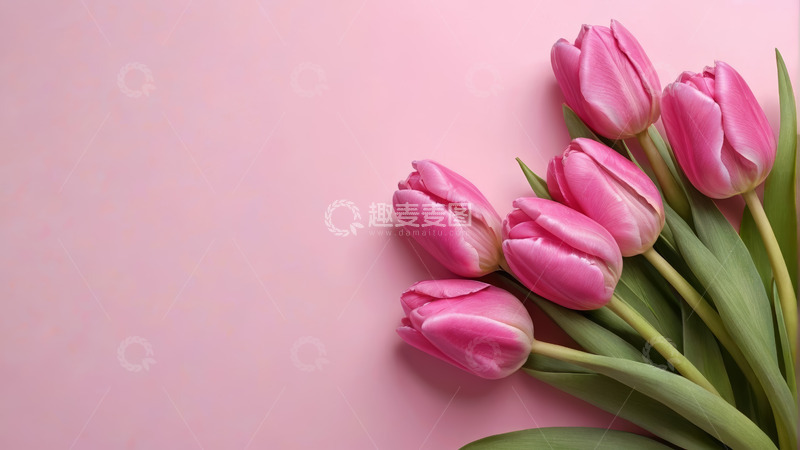 高清大图下载【趣麦麦图】粉色背景上的粉色郁金香