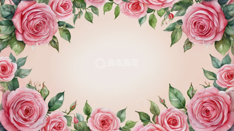 高清大图下载【趣麦麦图】粉色玫瑰花卉边框素材