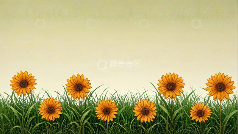 高清大图下载【趣麦麦图】草丛中的黄色向日葵插画