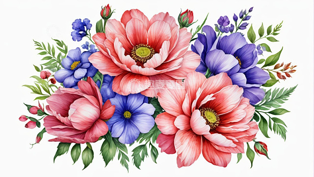 多彩花卉组合插画