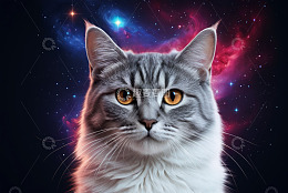 星空背景下的灰色猫咪特写