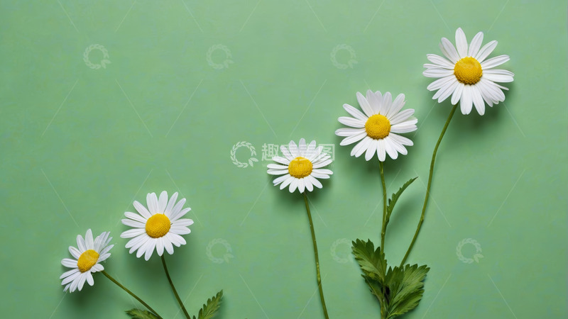 高清大图下载【趣麦麦图】绿色背景上的白色雏菊