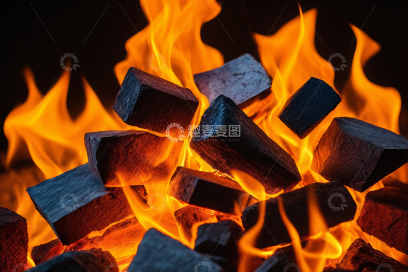 高清大图下载【趣麦麦图】燃烧的木柴火焰特写