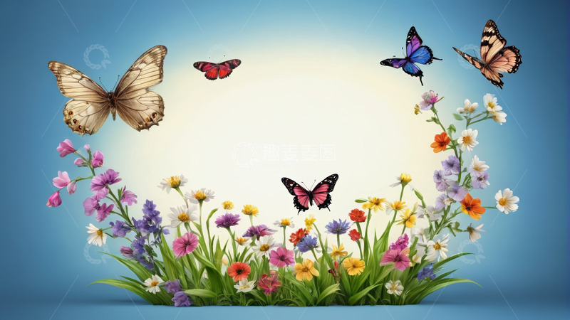 高清大图下载【趣麦麦图】花丛中飞舞的多彩蝴蝶