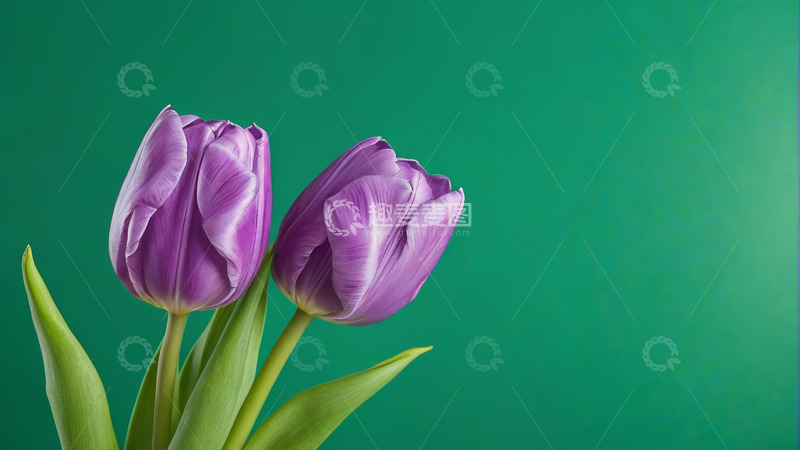 高清大图下载【趣麦麦图】绿色背景紫色郁金香特写