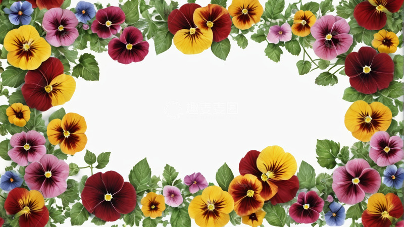 高清大图下载【趣麦麦图】彩色三色堇花卉边框素材