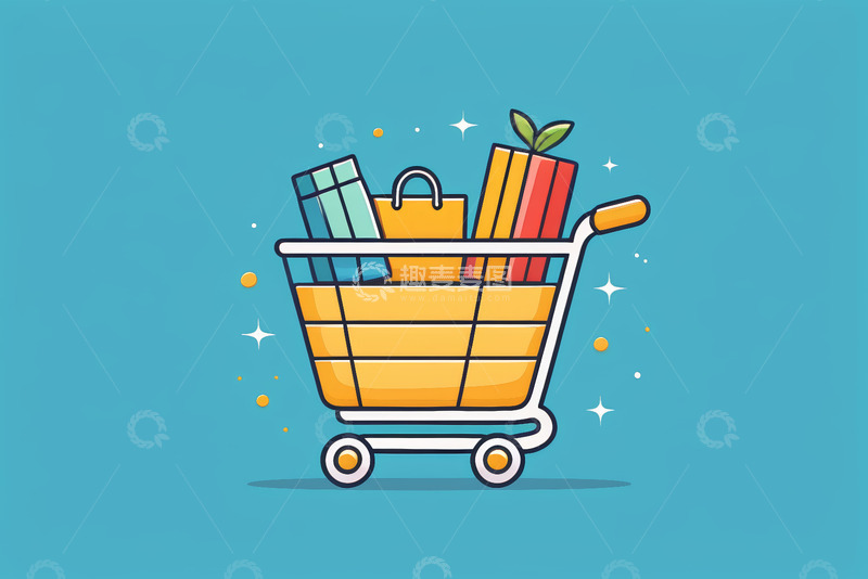 高清大图下载【趣麦麦图】购物车满载商品插图