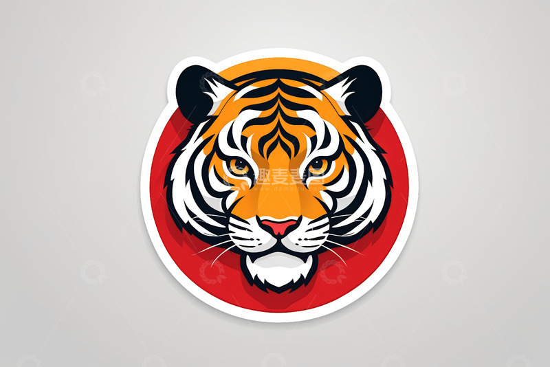高清大图下载【趣麦麦图】圆形背景上的老虎头像插画