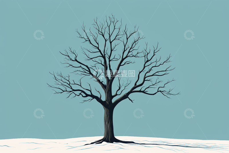 高清大图下载【趣麦麦图】冬季雪地中的光秃树木
