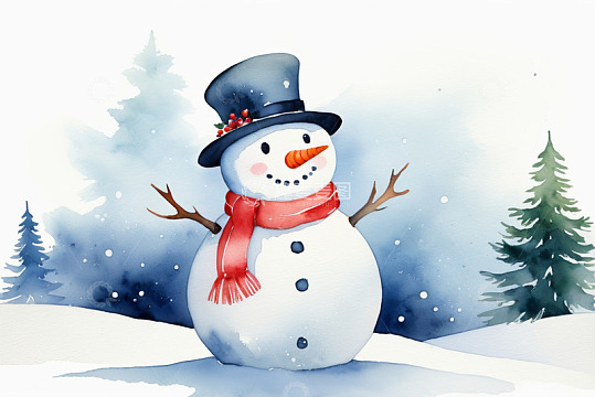 雪地里戴着帽子围巾的雪人