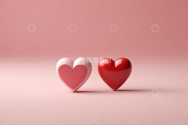 高清大图下载【趣麦麦图】两颗心形物体置于粉色背景