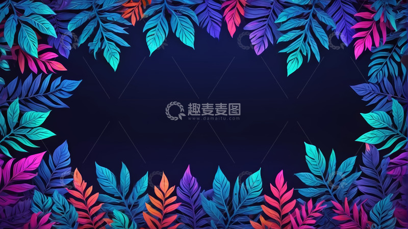 高清大图下载【趣麦麦图】彩色植物叶边框背景图