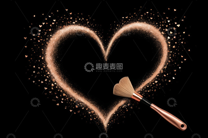高清大图下载【趣麦麦图】心形粉末与化妆刷特写素材