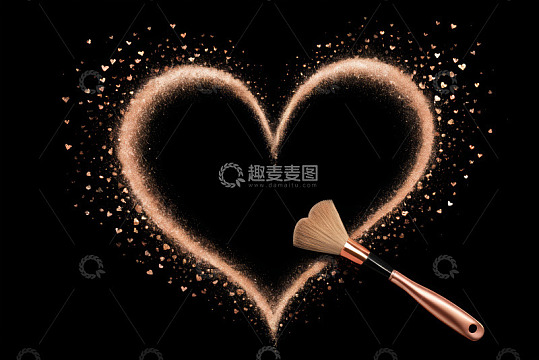 心形粉末与化妆刷特写素材