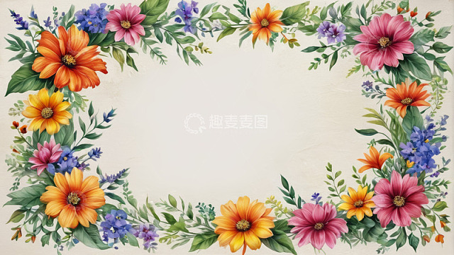 多彩花卉边框装饰素材