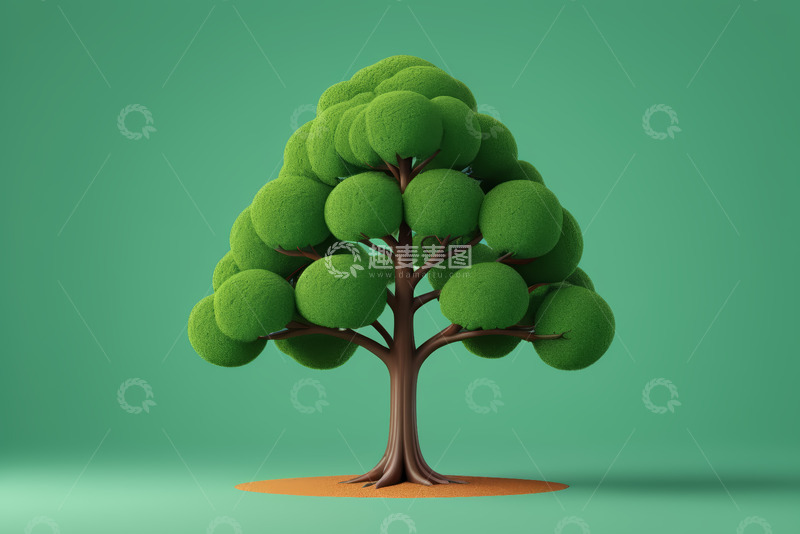 高清大图下载【趣麦麦图】三维绿色卡通风格树木素材