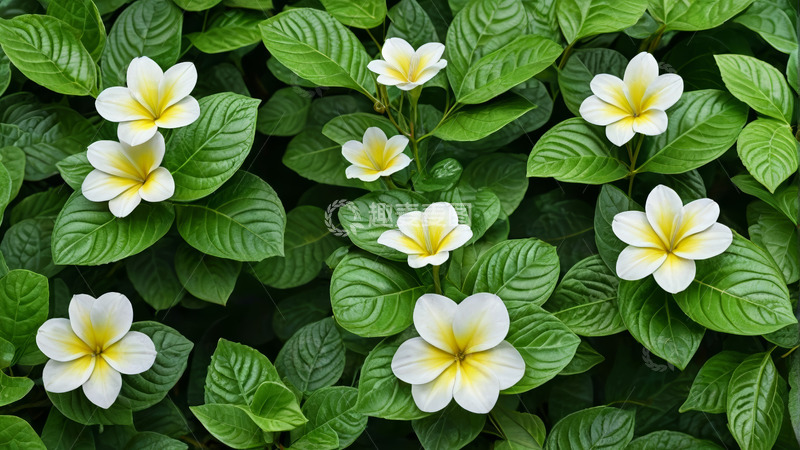 高清大图下载【趣麦麦图】绿叶丛中的白色鸡蛋花