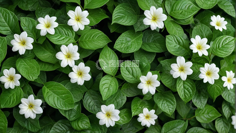 高清大图下载【趣麦麦图】绿叶衬托下的白色小花