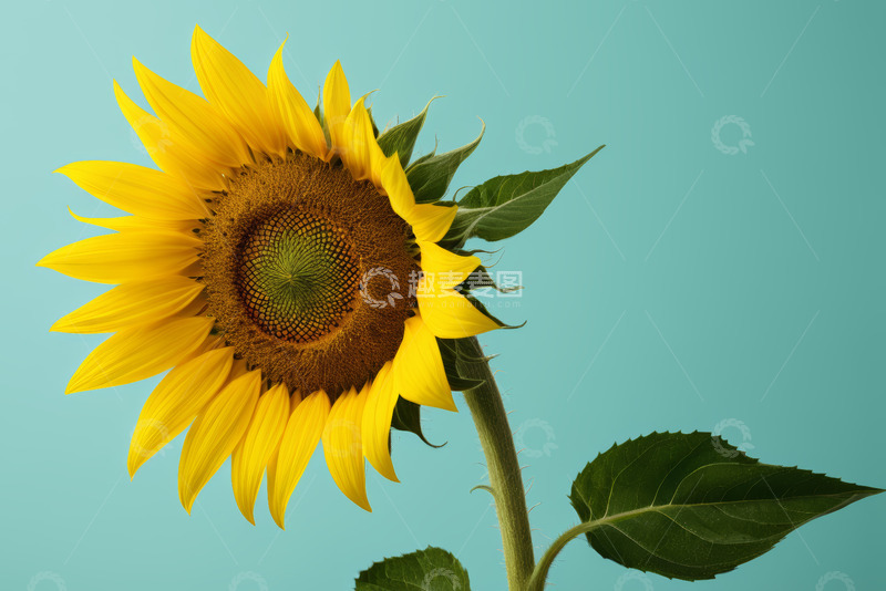 高清大图下载【趣麦麦图】蓝色背景下的向日葵特写