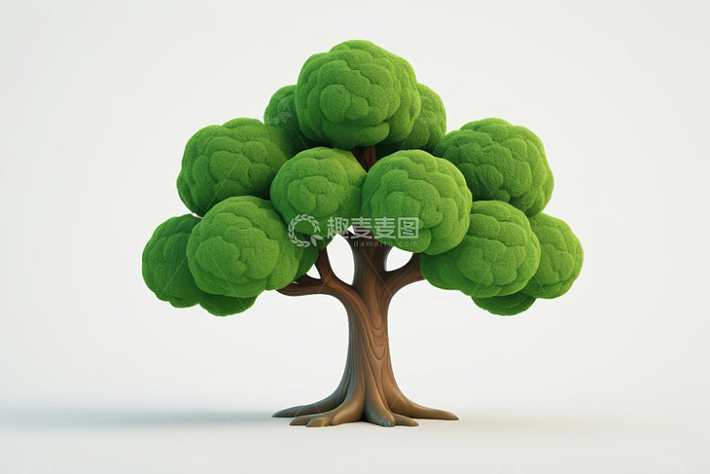 卡通风格绿色树木3D模型