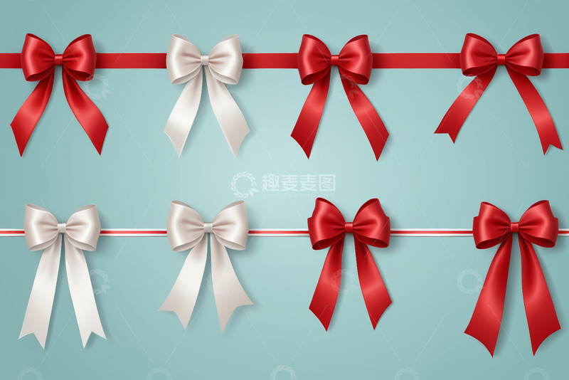 高清大图下载【趣麦麦图】蓝底红白色丝带蝴蝶结装饰