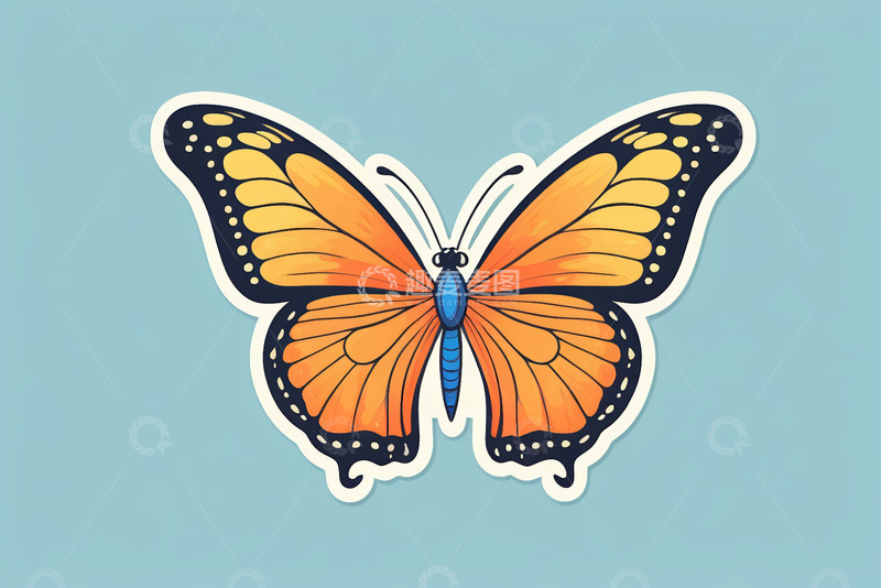 高清大图下载【趣麦麦图】橙色蝴蝶插画素材