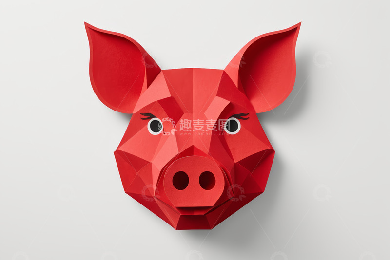 高清大图下载【趣麦麦图】红色折纸猪头像