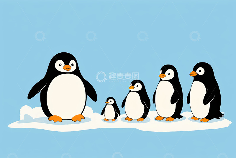 高清大图下载【趣麦麦图】卡通企鹅家庭站在冰面