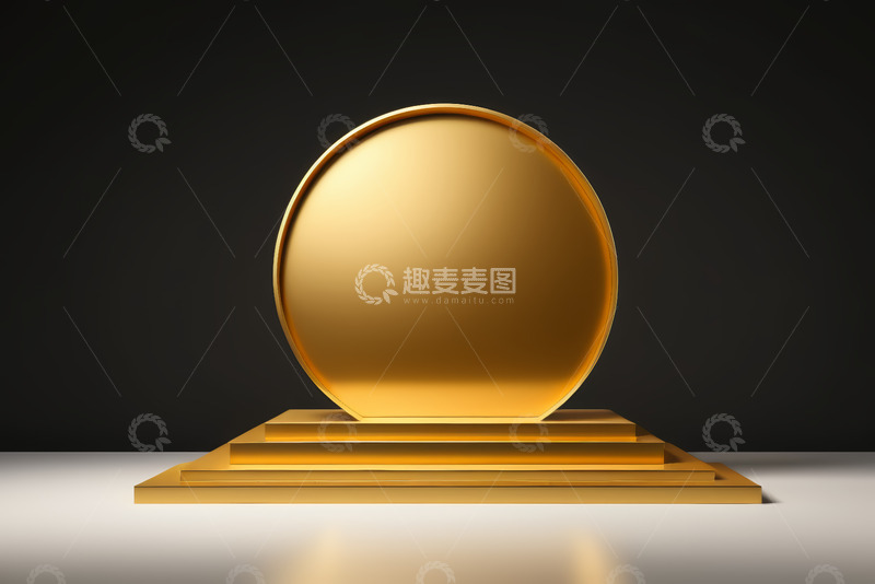 高清大图下载【趣麦麦图】金色圆形奖杯置于底座上